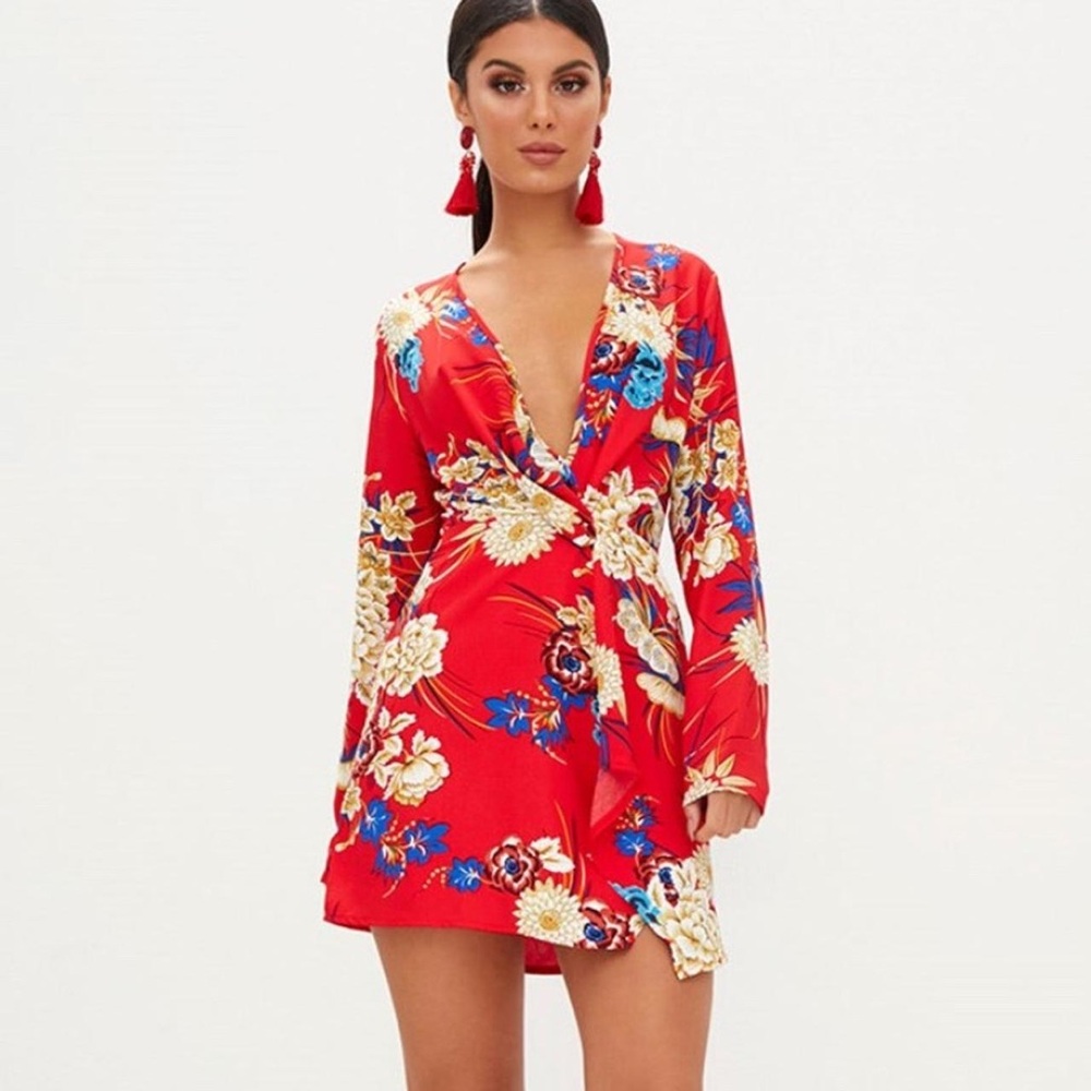 PLT Floral Red Wrap Dress